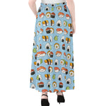 Kawaii Japanese Sushi Pattern Print Chiffon Maxi Skirt