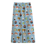 Kawaii Japanese Sushi Pattern Print Cotton Front Slit Maxi Skirt