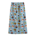 Kawaii Japanese Sushi Pattern Print Cotton Front Slit Maxi Skirt