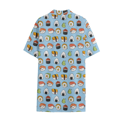 Kawaii Japanese Sushi Pattern Print Cotton Hawaiian Shirt