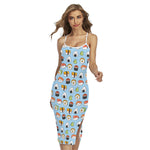 Kawaii Japanese Sushi Pattern Print Cross Back Cami Dress