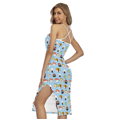 Kawaii Japanese Sushi Pattern Print Cross Back Cami Dress