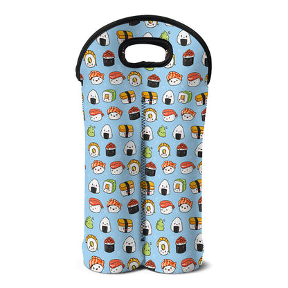 Kawaii Japanese Sushi Pattern Print Double Neoprene Wine Tote