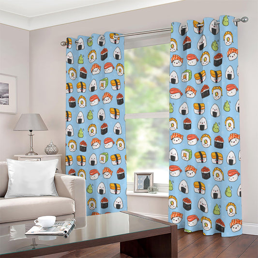 Kawaii Japanese Sushi Pattern Print Extra Wide Grommet Curtains