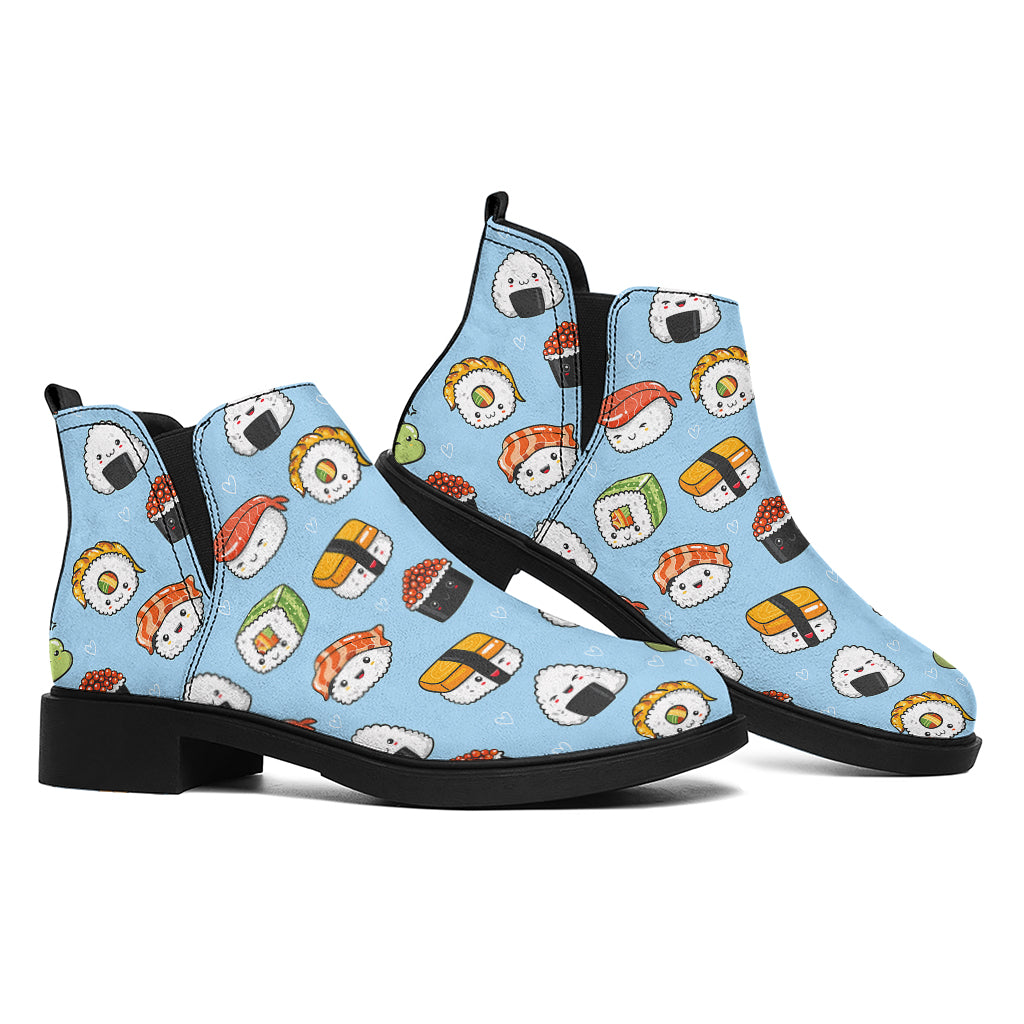 Kawaii Japanese Sushi Pattern Print Flat Ankle Boots