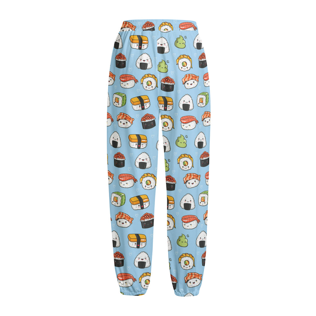 Kawaii Japanese Sushi Pattern Print Fleece Lined Knit Pants