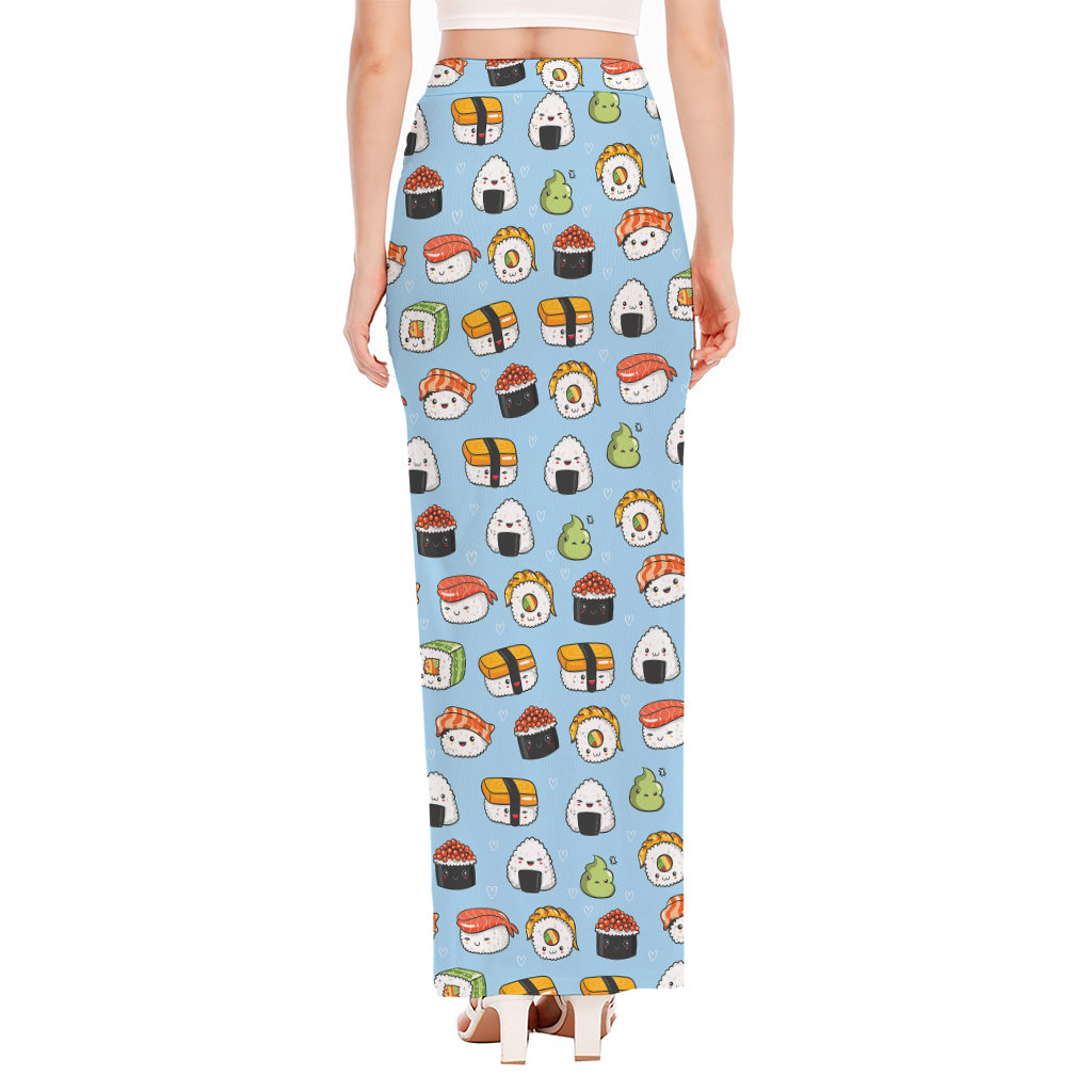 Kawaii Japanese Sushi Pattern Print High Slit Maxi Skirt