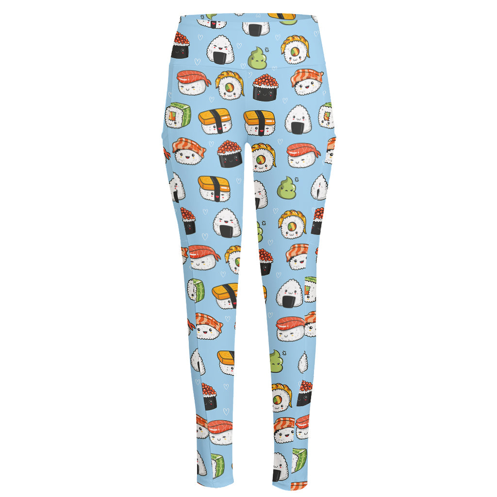 Kawaii Japanese Sushi Pattern Print High-Waisted Pocket Leggings