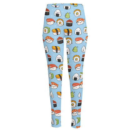 Kawaii Japanese Sushi Pattern Print High-Waisted Pocket Leggings