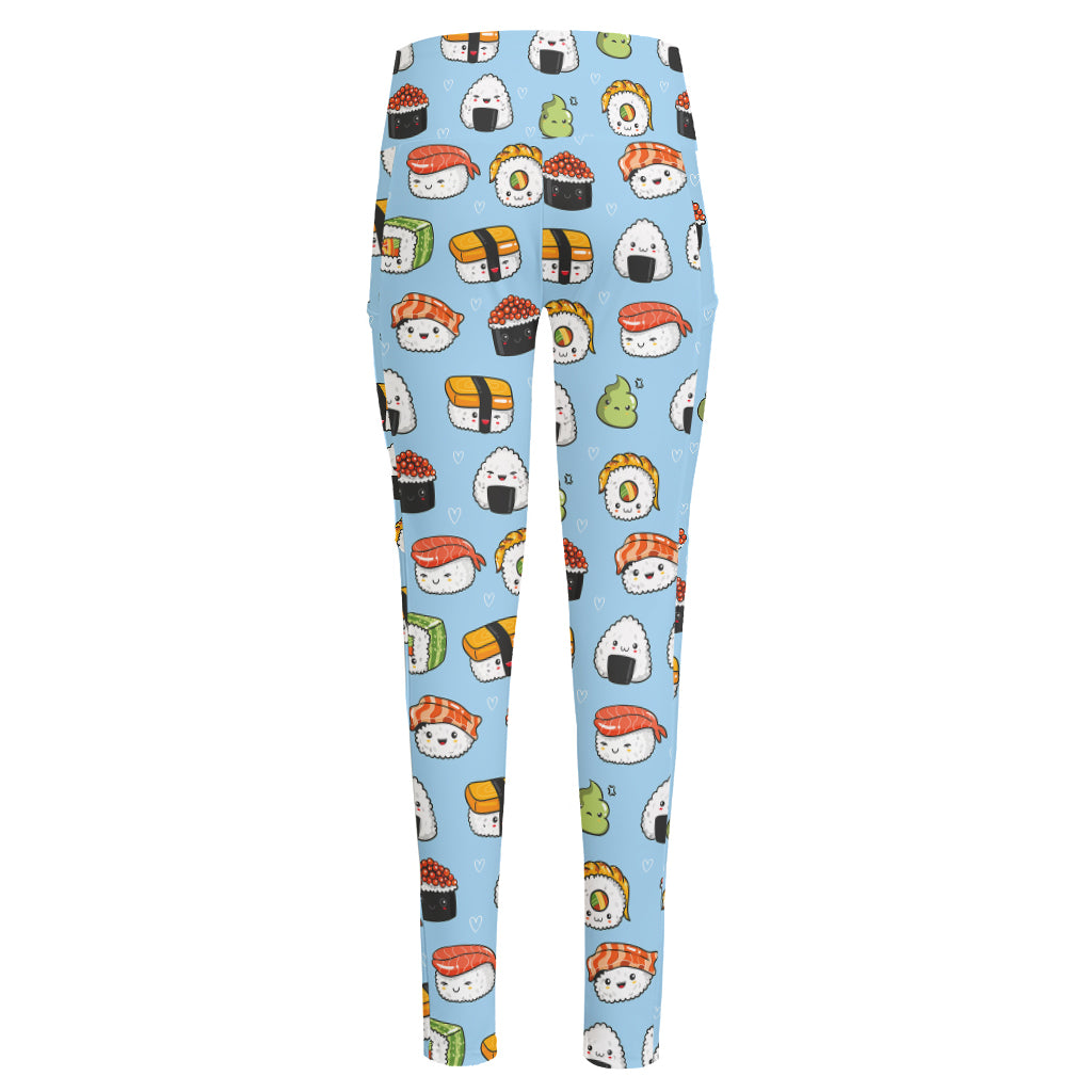 Kawaii Japanese Sushi Pattern Print High-Waisted Pocket Leggings