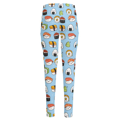 Kawaii Japanese Sushi Pattern Print High-Waisted Pocket Leggings