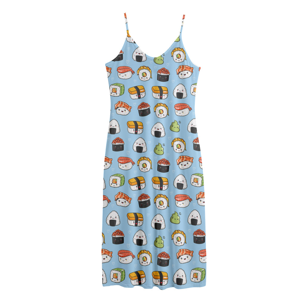 Kawaii Japanese Sushi Pattern Print Jersey Midi Cami Dress