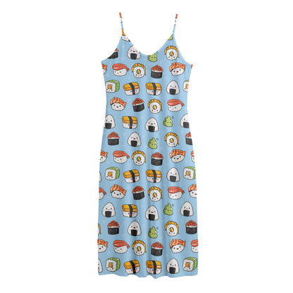 Kawaii Japanese Sushi Pattern Print Jersey Midi Cami Dress