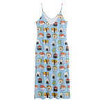 Kawaii Japanese Sushi Pattern Print Jersey Midi Cami Dress