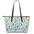 Kawaii Japanese Sushi Pattern Print Leather Tote Bag With Zipper