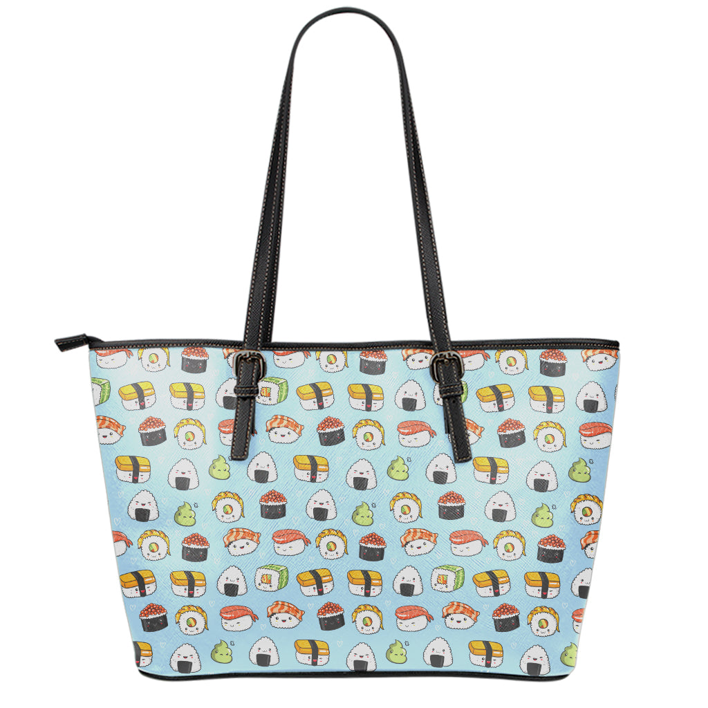 Kawaii Japanese Sushi Pattern Print Leather Tote Bag