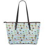 Kawaii Japanese Sushi Pattern Print Leather Tote Bag