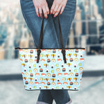 Kawaii Japanese Sushi Pattern Print Leather Tote Bag