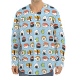 Kawaii Japanese Sushi Pattern Print Long Sleeve Baseball Jersey