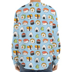Kawaii Japanese Sushi Pattern Print Long Sleeve Baseball Jersey