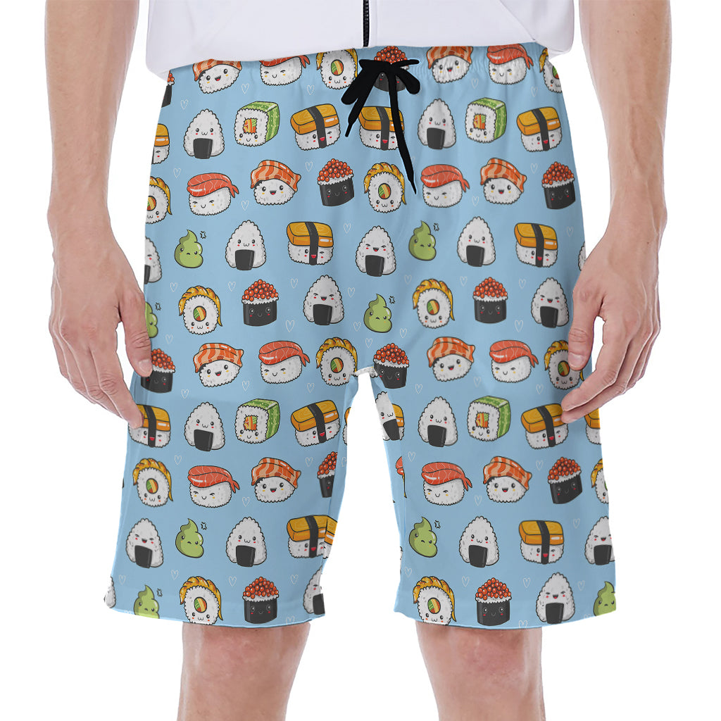 Kawaii Japanese Sushi Pattern Print Men's Beach Shorts
