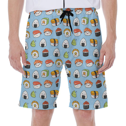 Kawaii Japanese Sushi Pattern Print Men's Beach Shorts