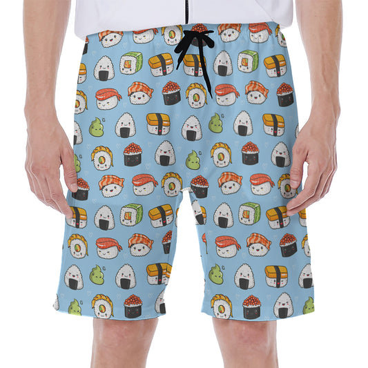 Kawaii Japanese Sushi Pattern Print Men's Beach Shorts