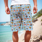 Kawaii Japanese Sushi Pattern Print Men's Cargo Shorts