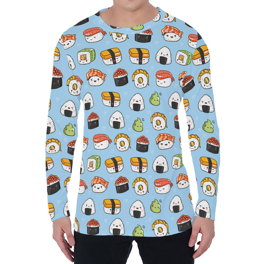 Kawaii Japanese Sushi Pattern Print Men's Long Sleeve T-Shirt