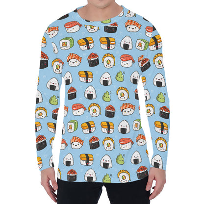 Kawaii Japanese Sushi Pattern Print Men's Long Sleeve T-Shirt