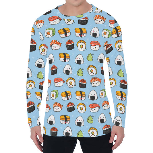 Kawaii Japanese Sushi Pattern Print Men's Long Sleeve T-Shirt
