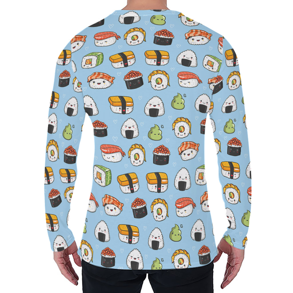 Kawaii Japanese Sushi Pattern Print Men's Long Sleeve T-Shirt