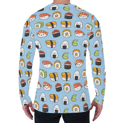 Kawaii Japanese Sushi Pattern Print Men's Long Sleeve T-Shirt