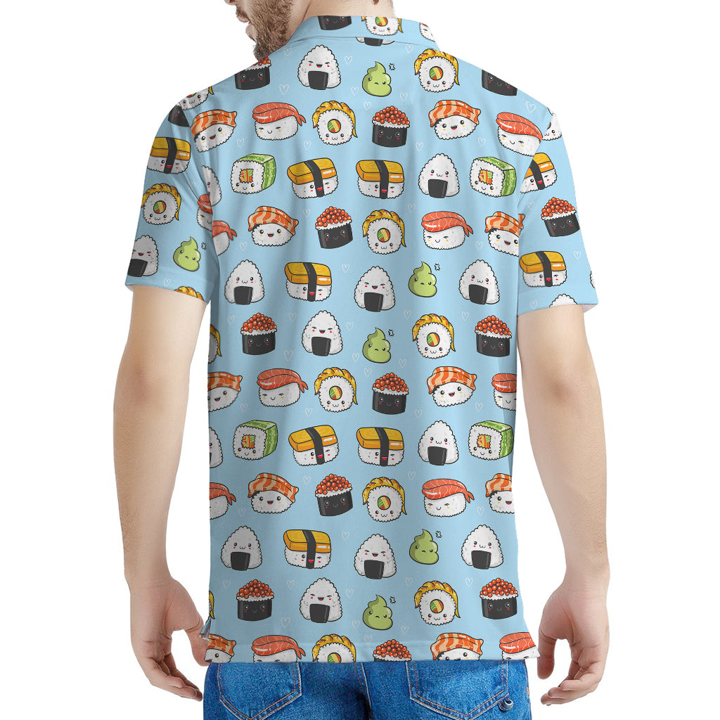Kawaii Japanese Sushi Pattern Print Men's Polo Shirt