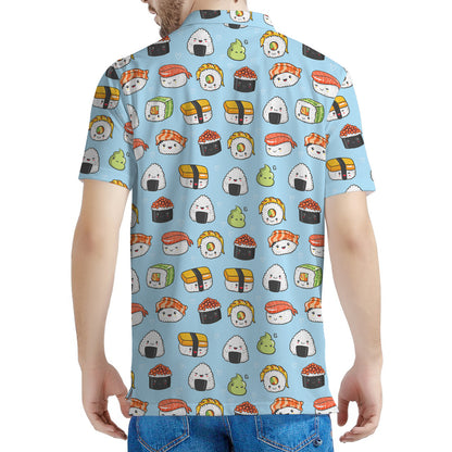 Kawaii Japanese Sushi Pattern Print Men's Polo Shirt