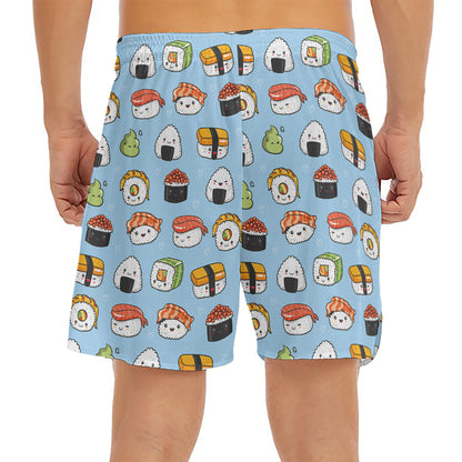 Kawaii Japanese Sushi Pattern Print Men's Split Running Shorts
