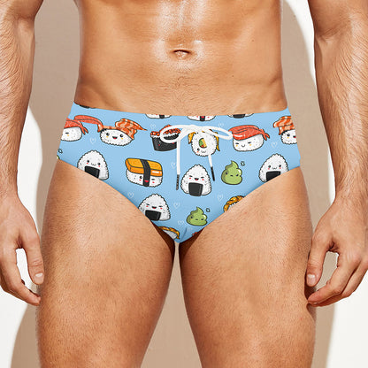Kawaii Japanese Sushi Pattern Print Men's Swim Briefs
