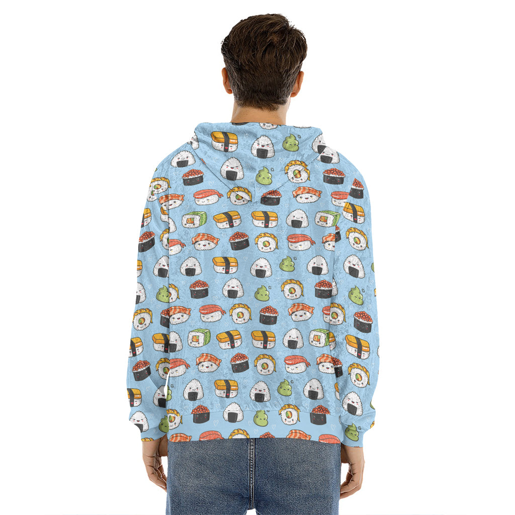 Kawaii Japanese Sushi Pattern Print Men's Velvet Pullover Hoodie