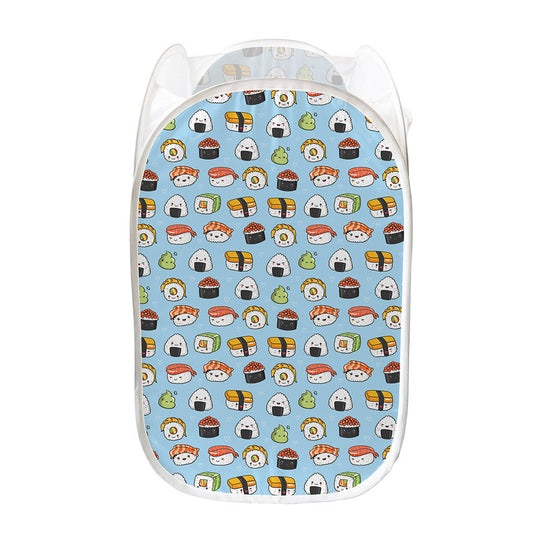 Kawaii Japanese Sushi Pattern Print Mesh Laundry Hamper