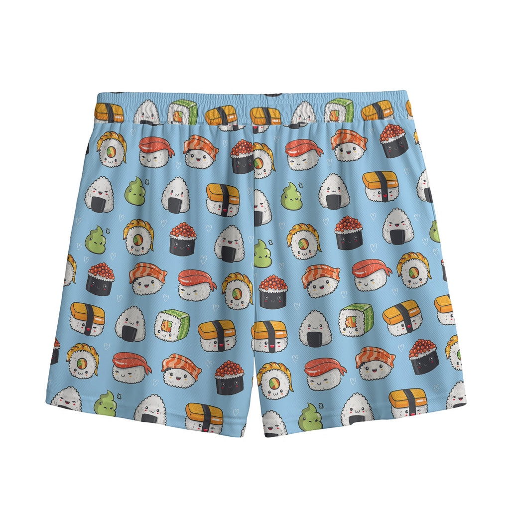 Kawaii Japanese Sushi Pattern Print Mesh Shorts