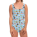 Kawaii Japanese Sushi Pattern Print One Piece Swimsuit