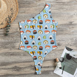 Kawaii Japanese Sushi Pattern Print One Shoulder Bodysuit