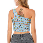 Kawaii Japanese Sushi Pattern Print One Shoulder Crop Top