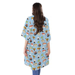 Kawaii Japanese Sushi Pattern Print Open Front Beach Cover Up