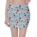 Kawaii Japanese Sushi Pattern Print Pencil Mini Skirt