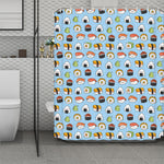 Kawaii Japanese Sushi Pattern Print Polyester Shower Curtain
