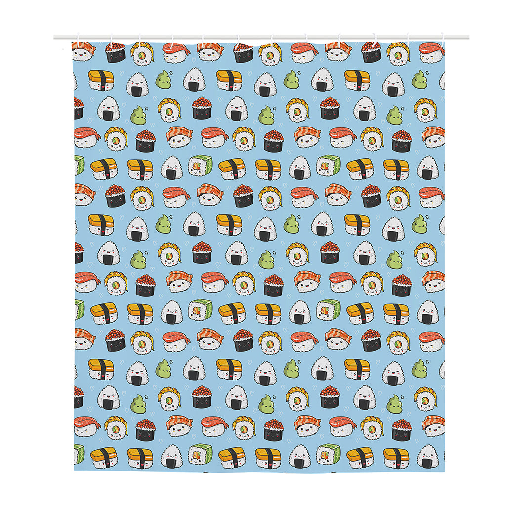 Kawaii Japanese Sushi Pattern Print Polyester Shower Curtain