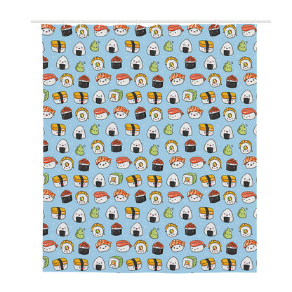 Kawaii Japanese Sushi Pattern Print Polyester Shower Curtain