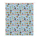 Kawaii Japanese Sushi Pattern Print Polyester Shower Curtain