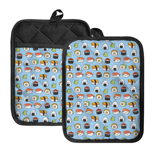 Kawaii Japanese Sushi Pattern Print Pot Holders With Pocket